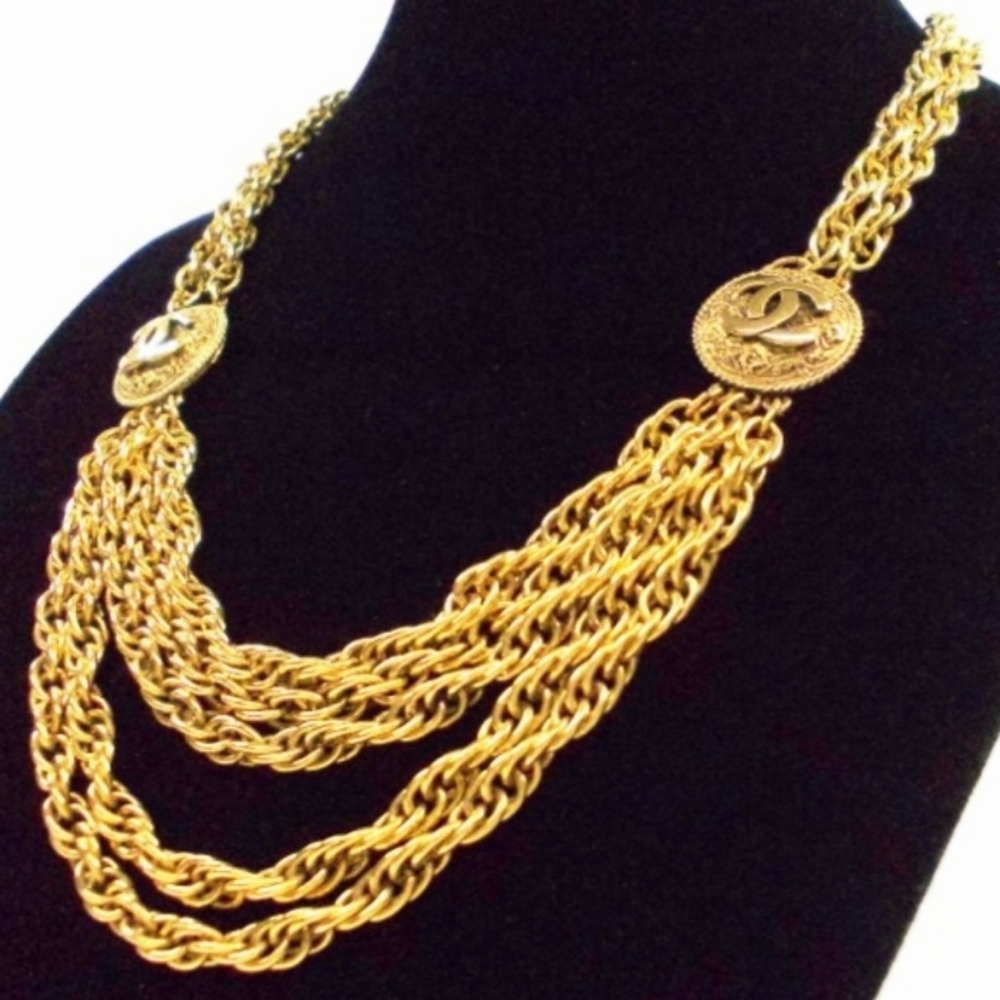 Vintage Chanel Lagerfeld Iconic Statement CC Swagged Collar Gold-plated Necklace - Picture 2 of 11